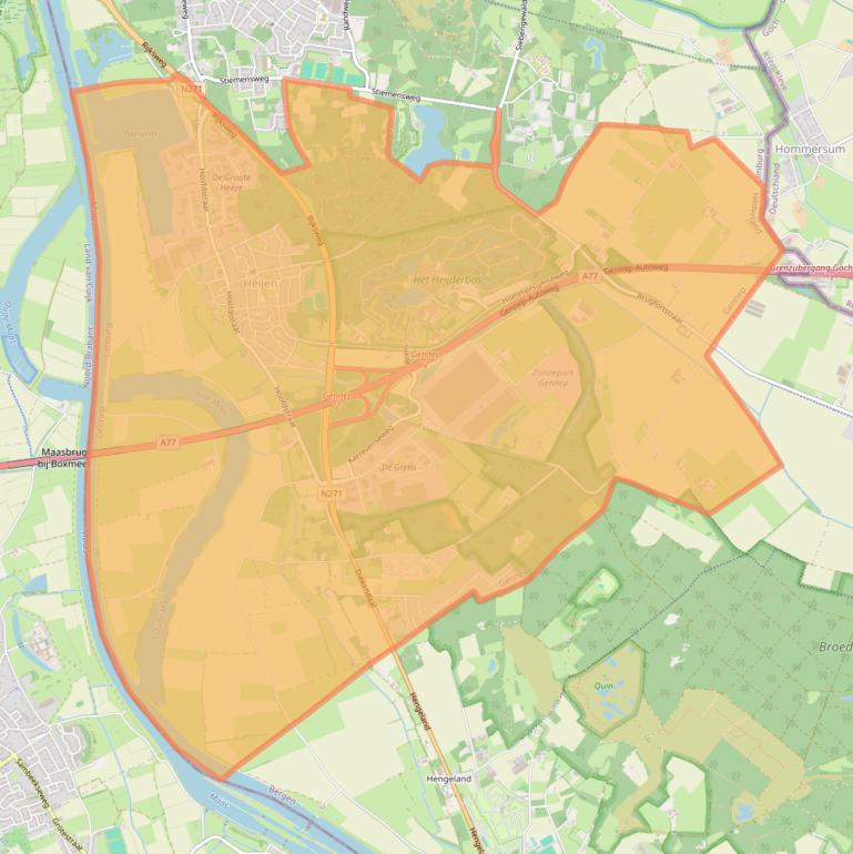 Kaart van postcodegebied 6598.