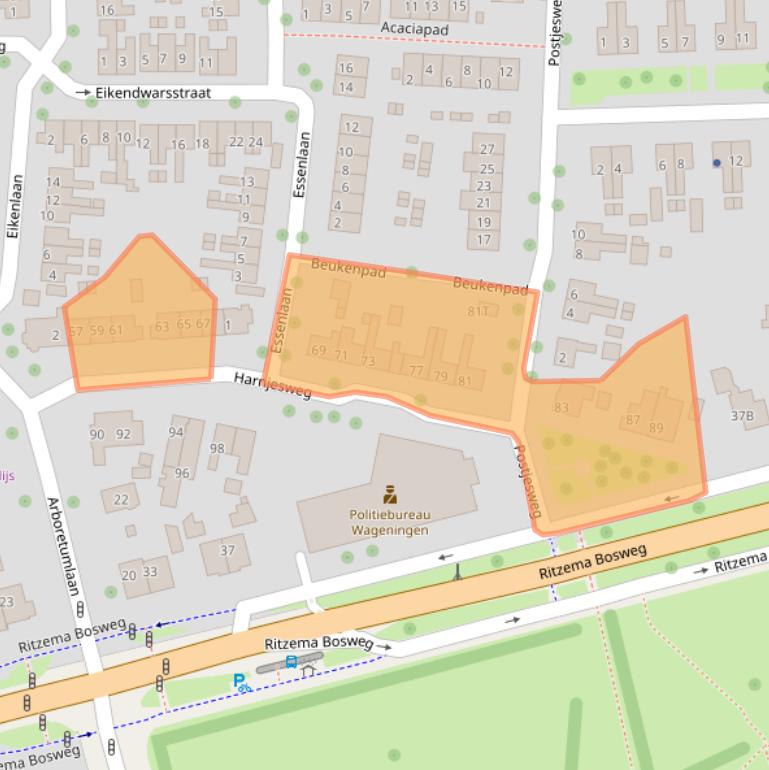 Kaart van postcodegebied 6706AS.