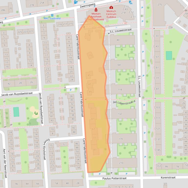 Kaart van postcodegebied 7545DK.