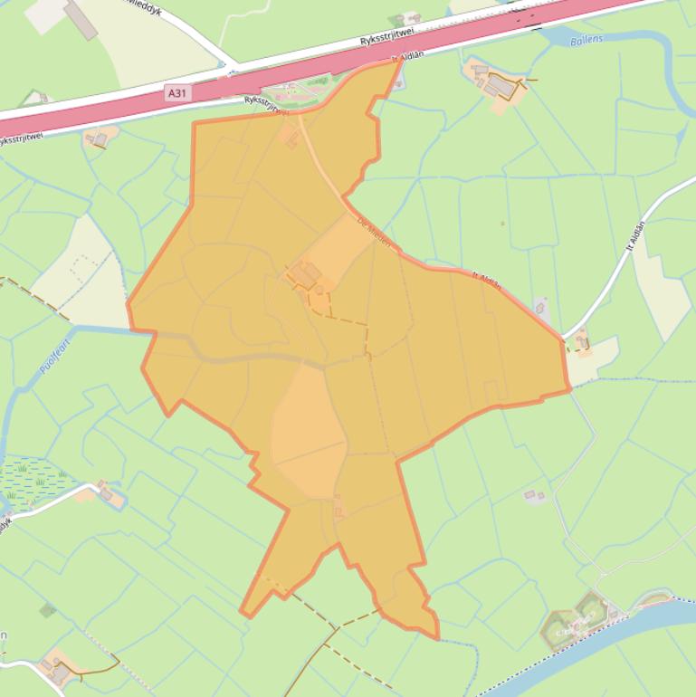 Kaart van postcodegebied 9036JB.