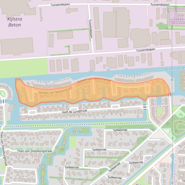Kaart van postcodegebied 9204LN.