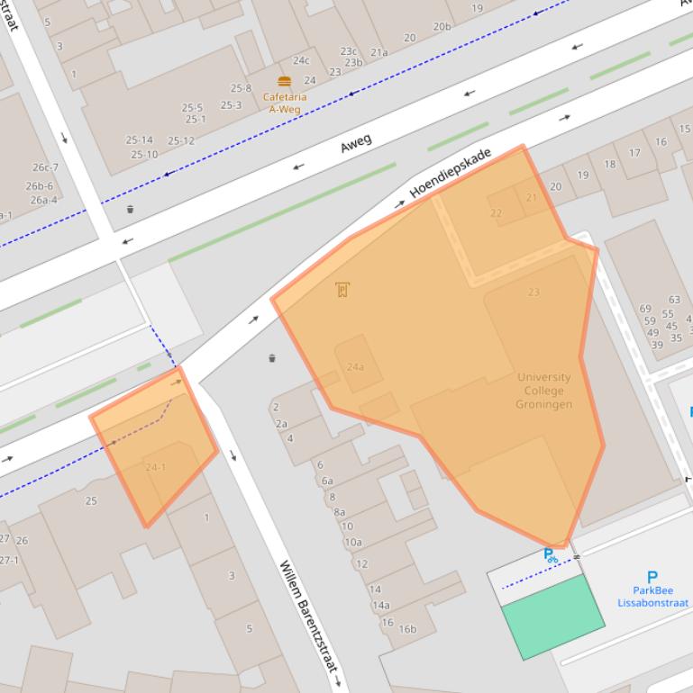 Kaart van postcodegebied 9718BG.