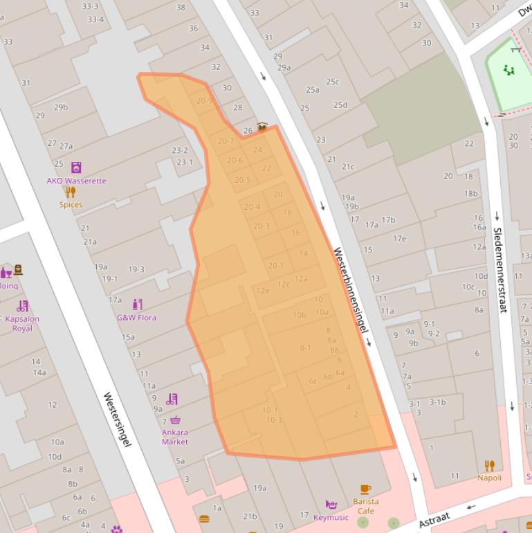 Kaart van postcodegebied 9718BT.