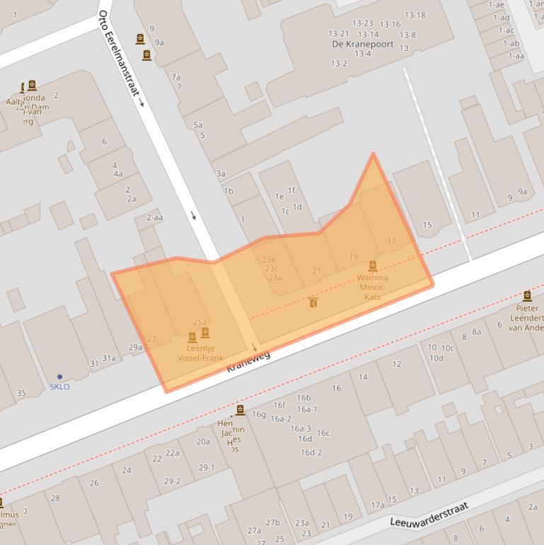 Kaart van postcodegebied 9718JD.