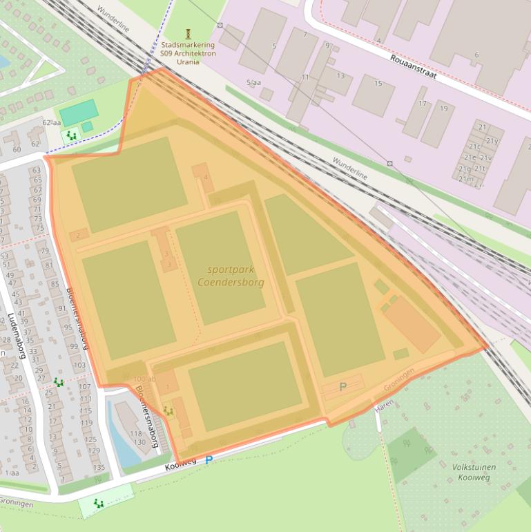 Kaart van postcodegebied 9722BZ.