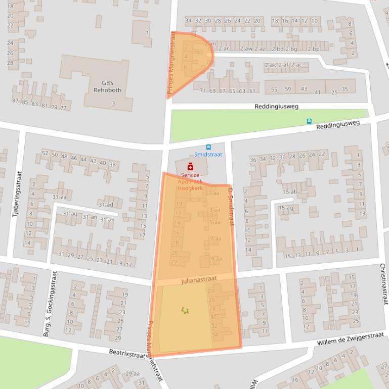 Kaart van postcodegebied 9744CN.