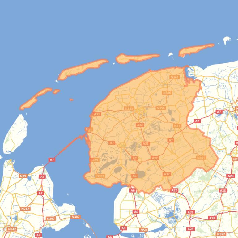 Kaart van de provincie Friesland.