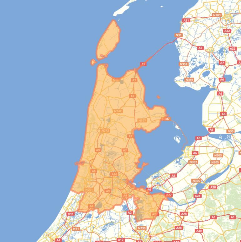 Kaart van de provincie Noord-Holland.