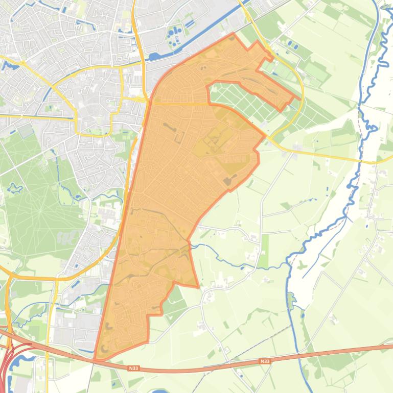 Kaart van de wijk Assen-Oost.