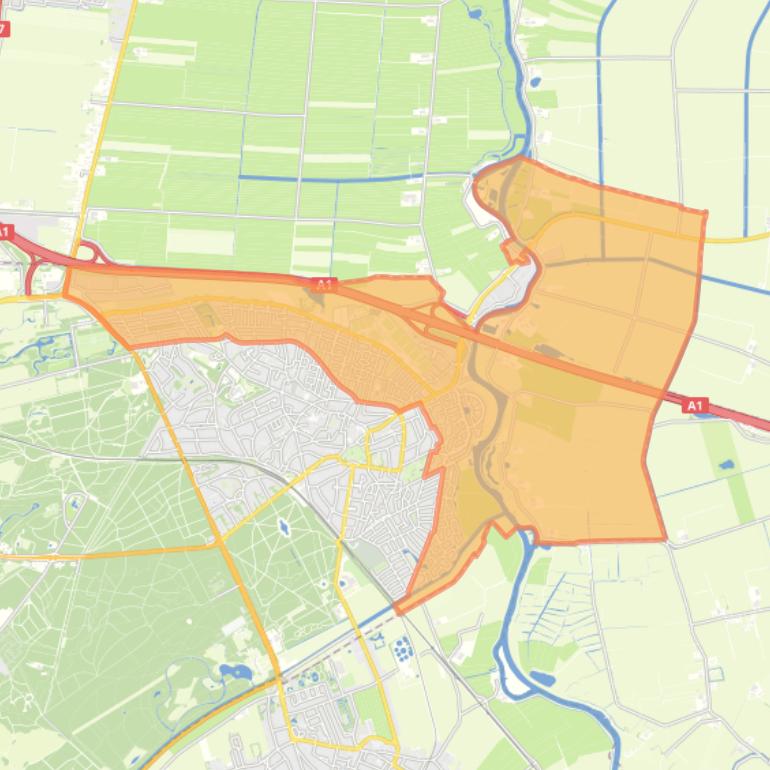 Kaart van de wijk Baarn-Noord Eemdal en Eemland.