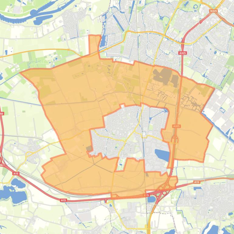 Kaart van de wijk Buitengebied Elst.