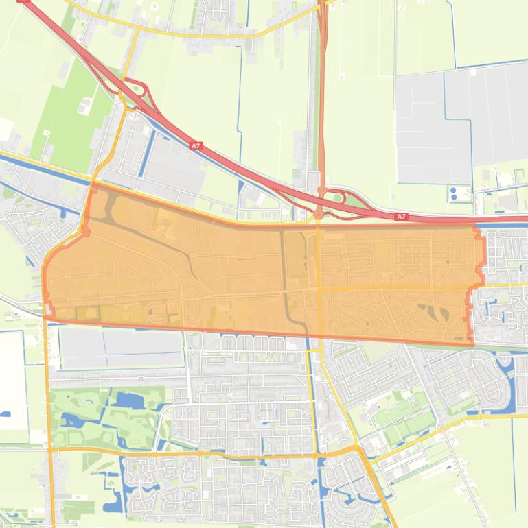 Kaart van de wijk Foxham en Hoogezand-Noord.