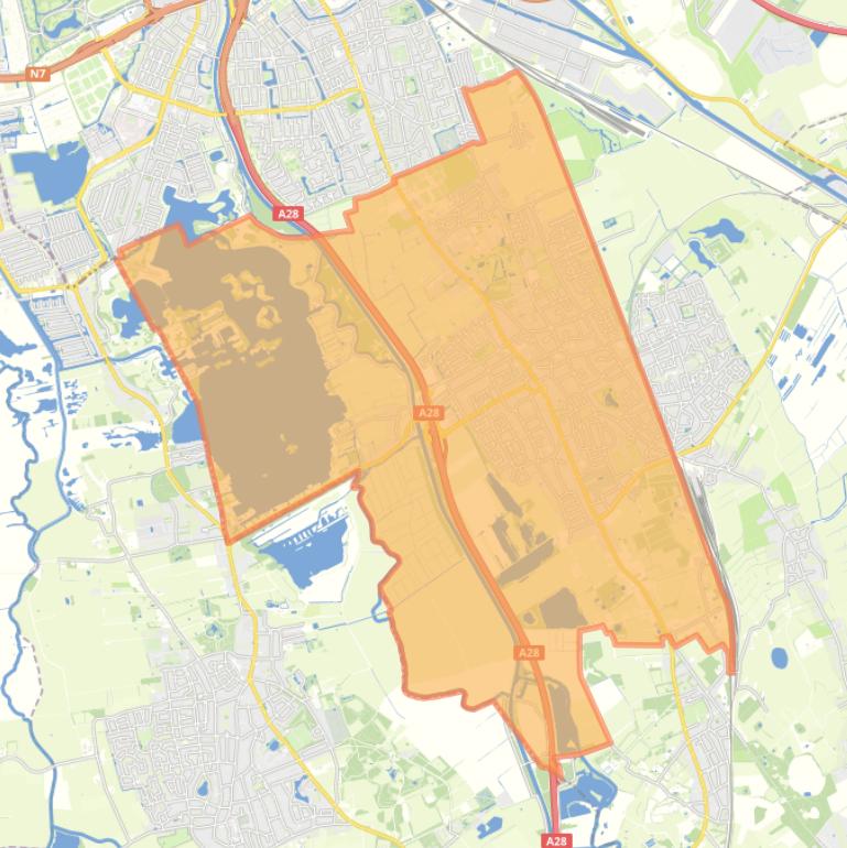 Kaart van de wijk Haren-West en omgeving.