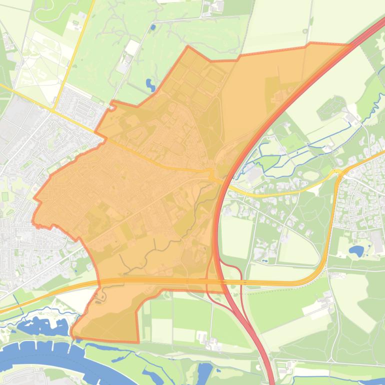 Kaart van de wijk Heelsum ten westen van de rijksweg.