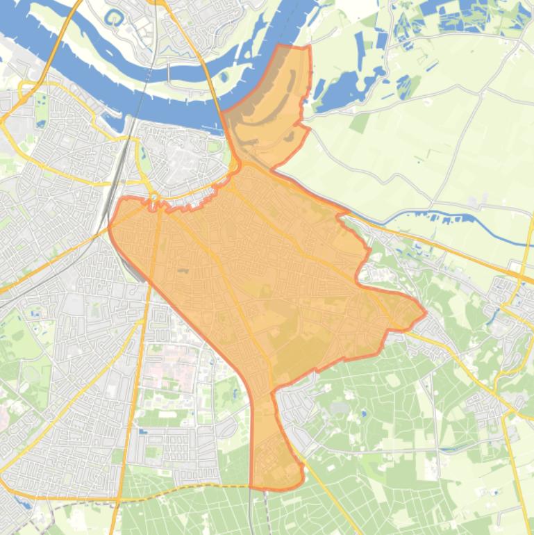 Kaart van de wijk Nijmegen-Oost.