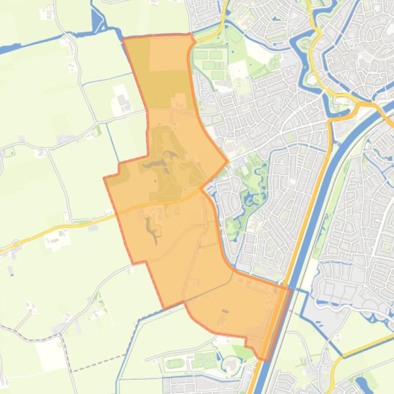 Kaart van de wijk Verspreide huizen in het zuidwesten.