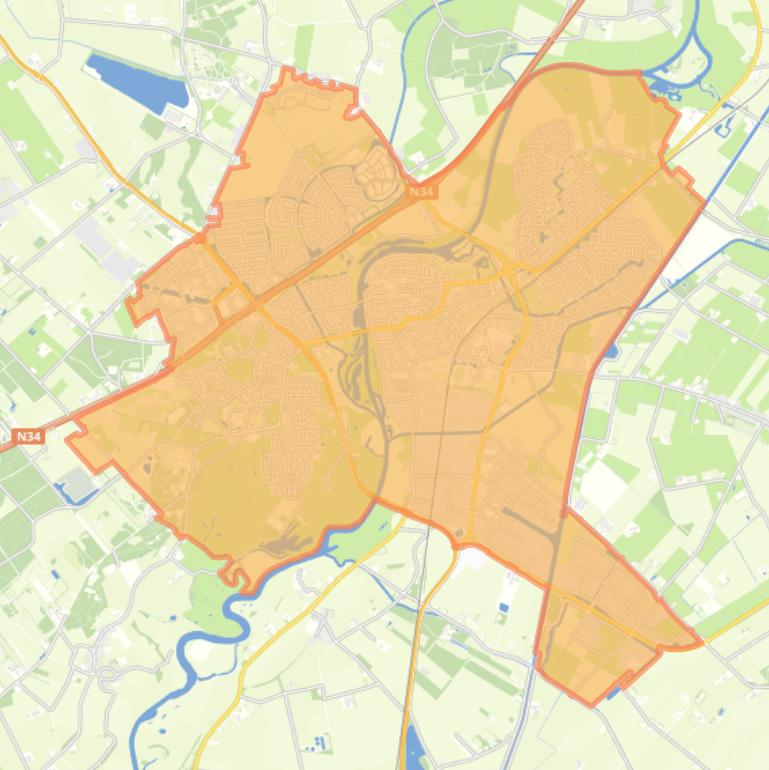 Kaart van de woonplaats Hardenberg.