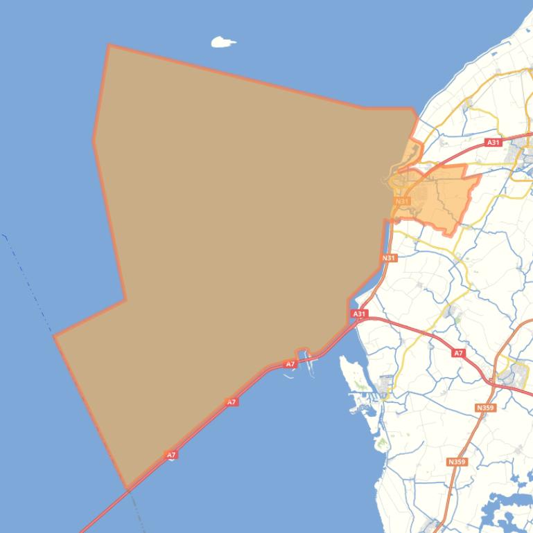 Kaart van de woonplaats Harlingen.