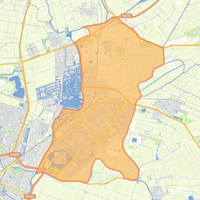 Kaart van de woonplaats Heerhugowaard.