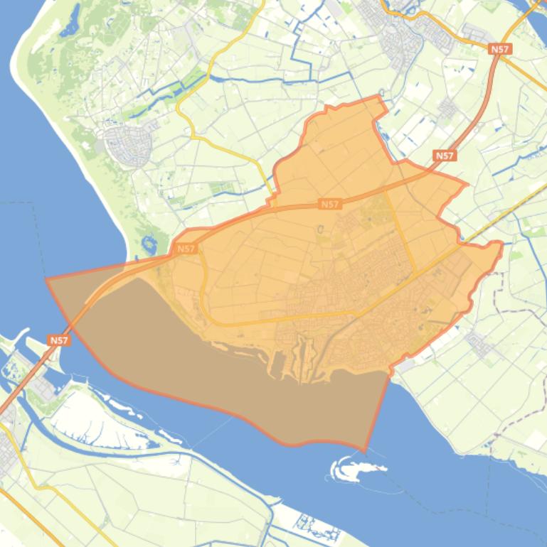 Kaart van de woonplaats Hellevoetsluis.