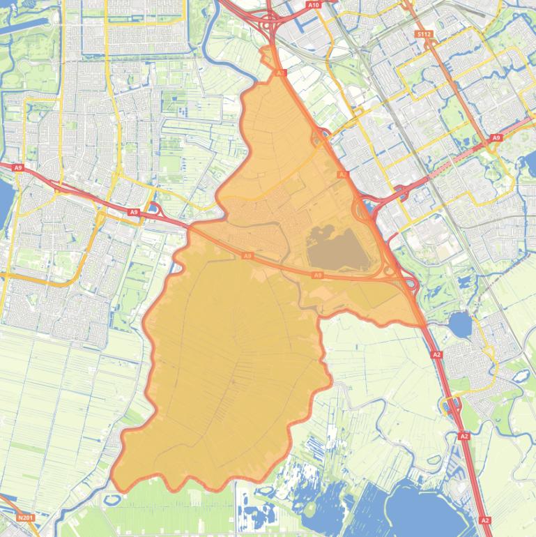 Kaart van de woonplaats Ouderkerk aan de Amstel.