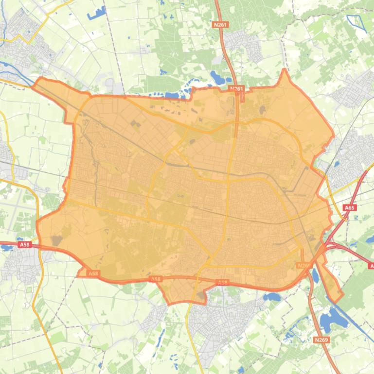 Kaart van de woonplaats Tilburg.