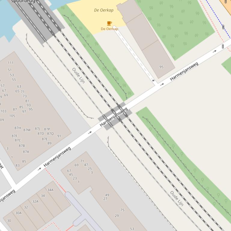 Kaart van de Harmenjanspoorbrug.