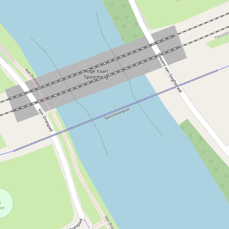 Kaart van de Hoge Spoorbaanbrug.