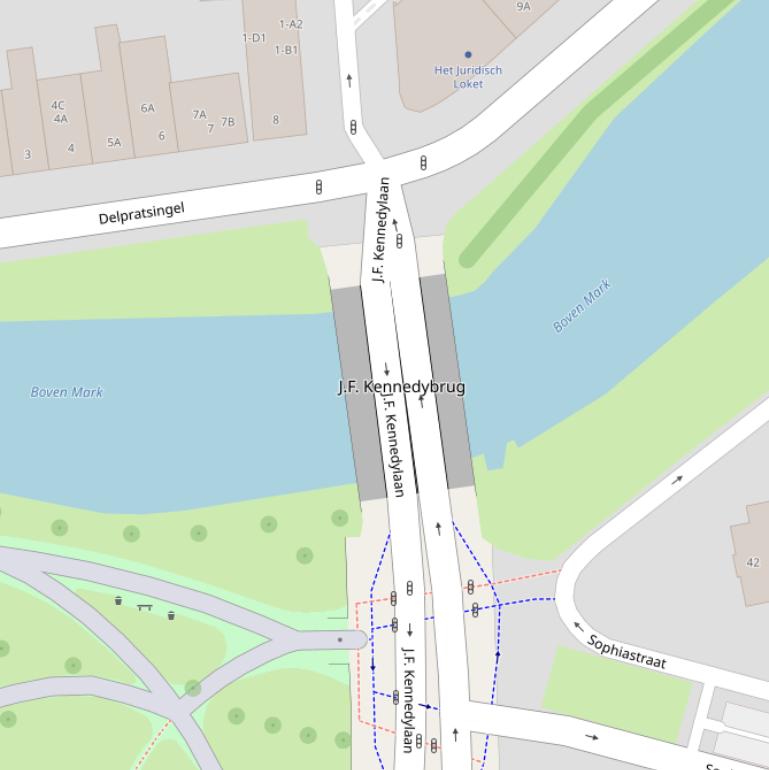 Kaart van de Kennedybrug.