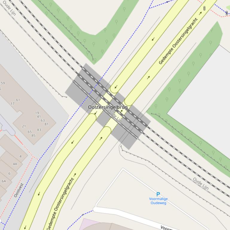 Kaart van de Oostersingelspoorbrug.