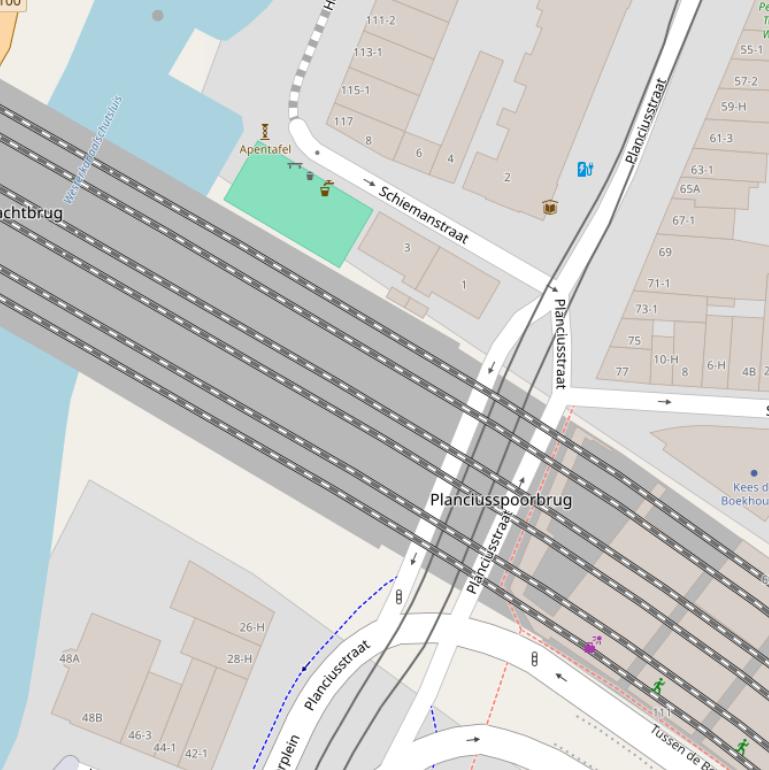 Kaart van de Planciusspoorbrug.