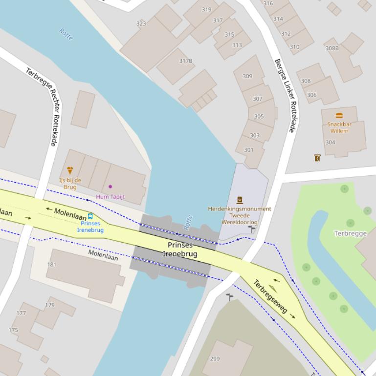 Kaart van de Prinses Irenebrug.