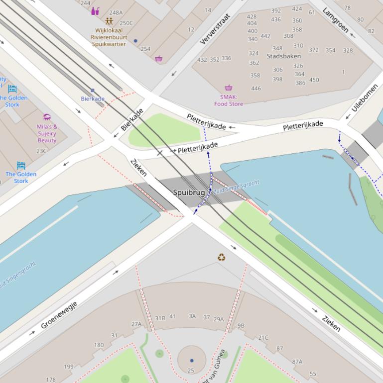 Kaart van de Spuibrug.