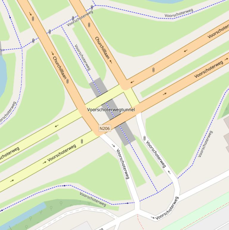 Kaart van de Voorschoterwegtunnel.