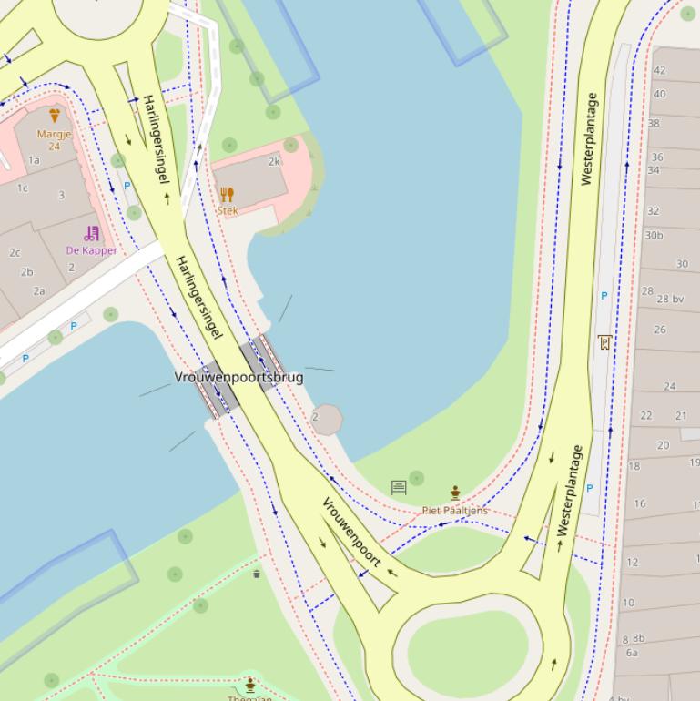 Kaart van de Vrouwenpoortsbrug.