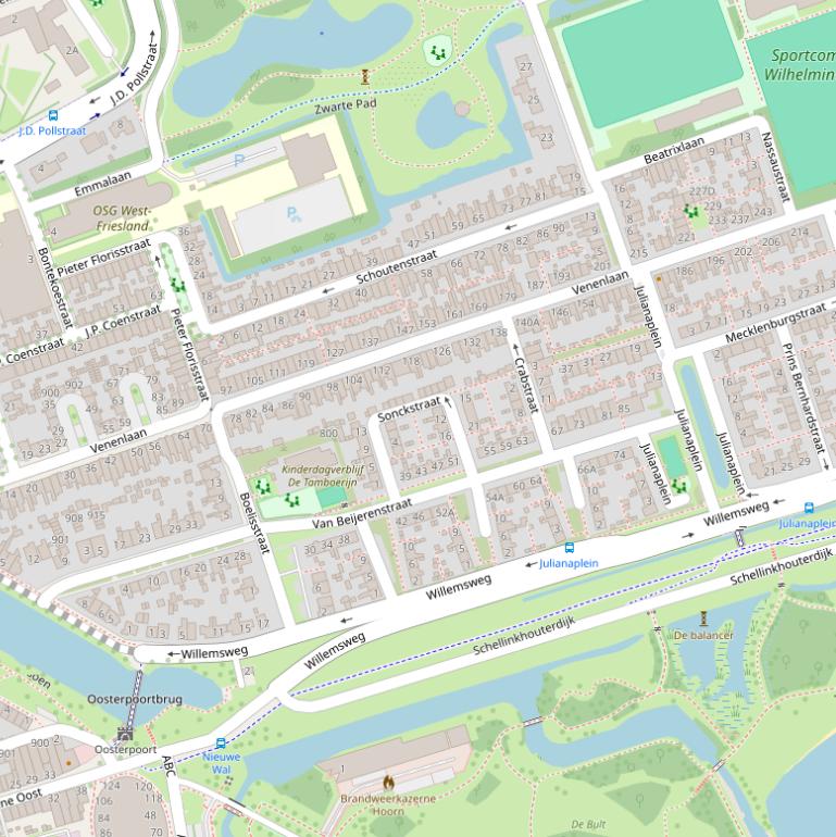 Kaart van het Wilhelminapark.