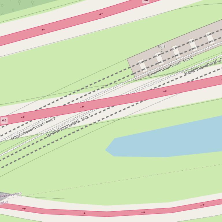 Kaart van  Schiphol Spoorlijn.