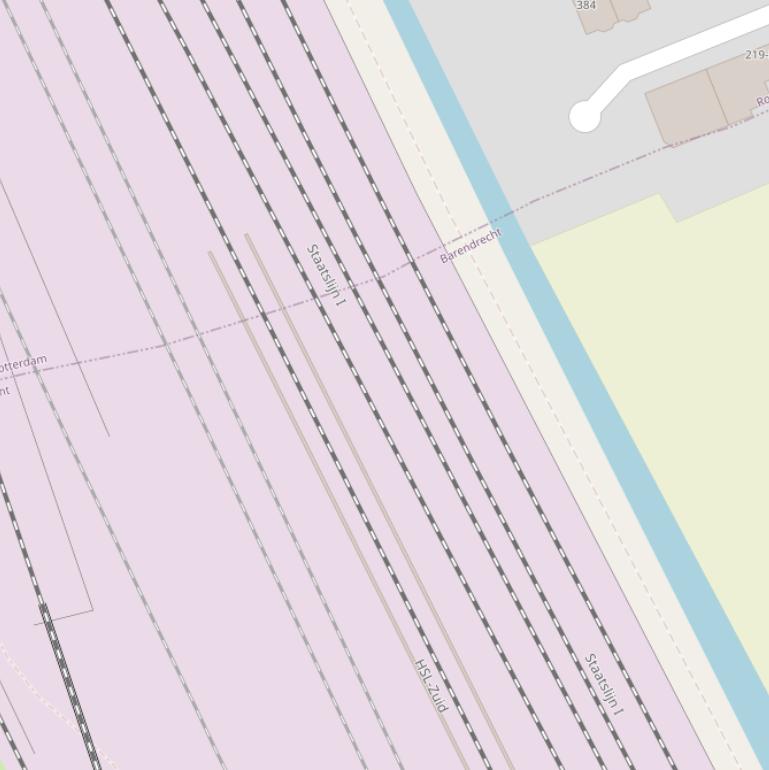 Kaart van  Spoorwegtracé Rotterdam-Dordrecht.