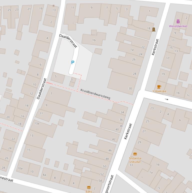 Kaart van de Kruidbierdwarssteeg.