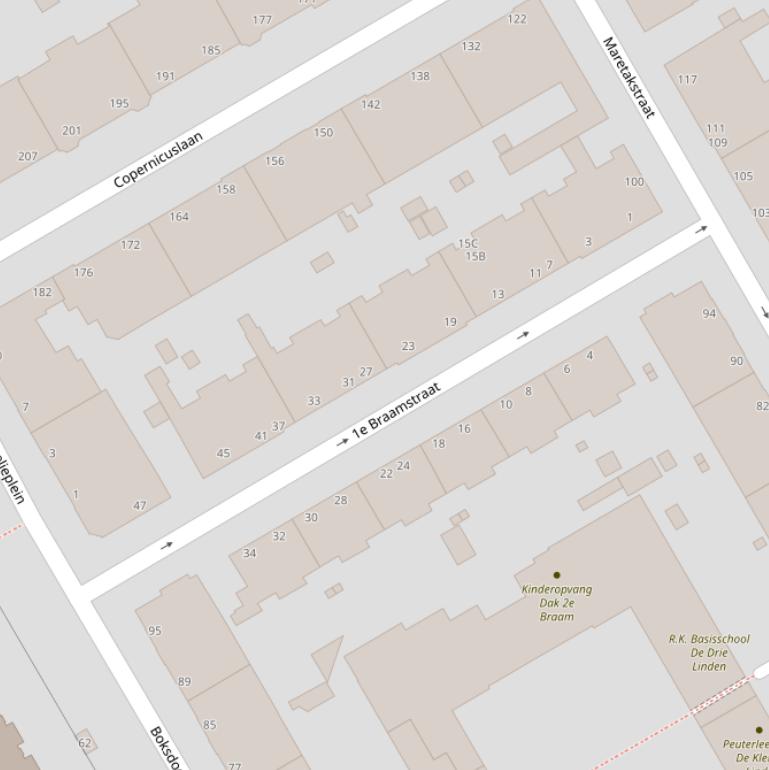 Kaart van de 1e Braamstraat.