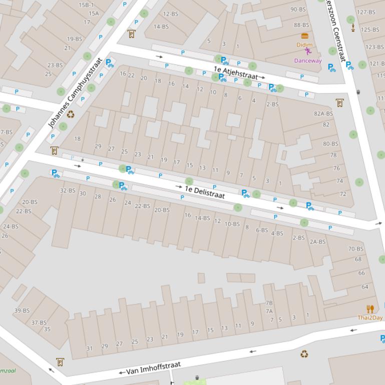 Kaart van de 1e Delistraat.