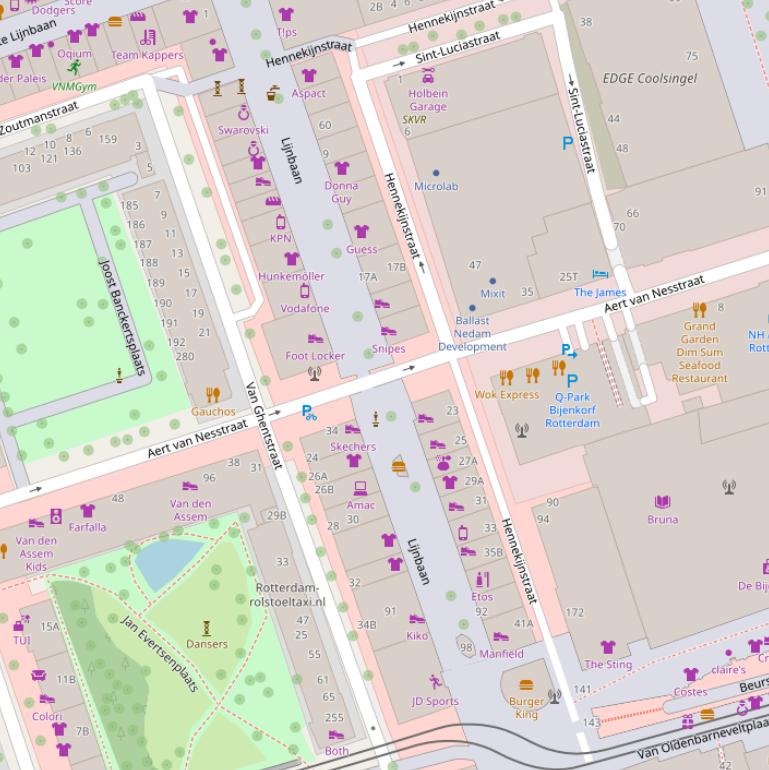 Kaart van de Aert van Nesstraat.