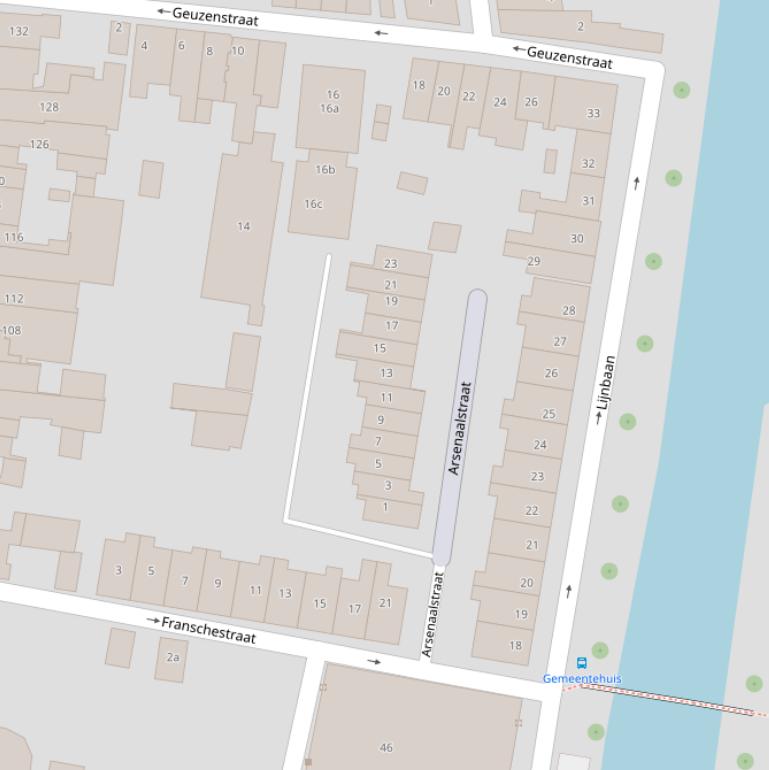 Kaart van de Arsenaalstraat.