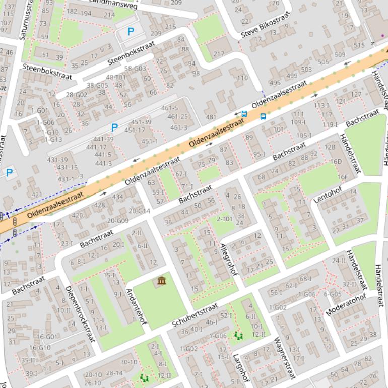 Kaart van de Bachstraat.