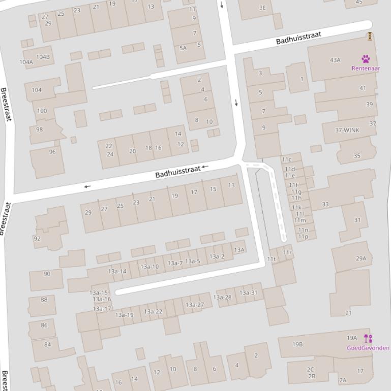 Kaart van de Badhuisstraat.