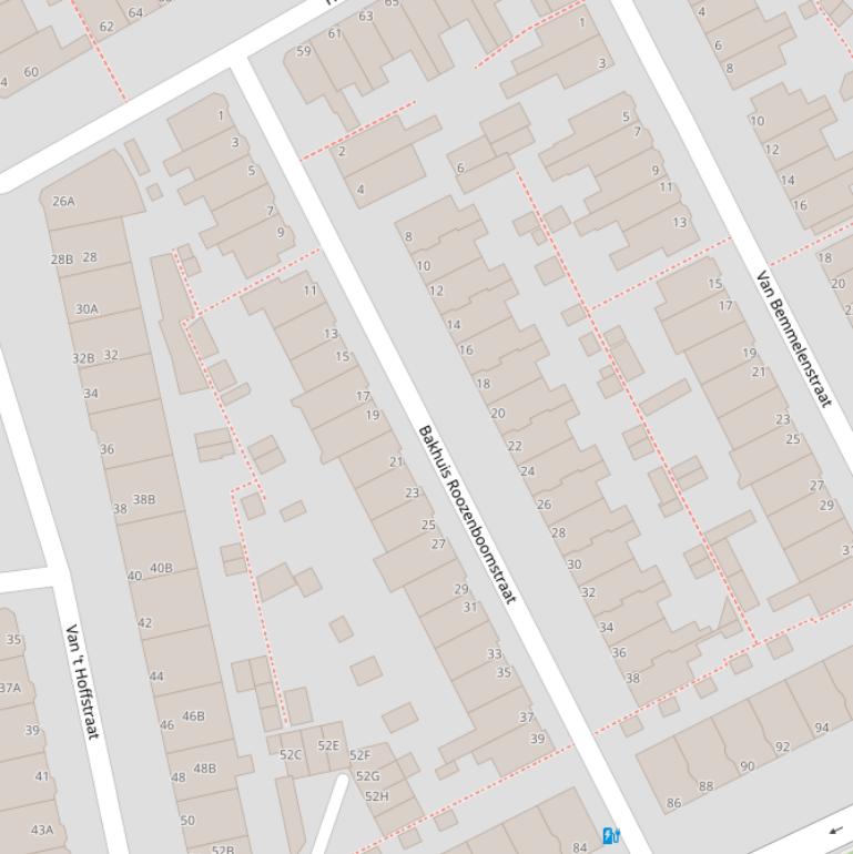 Kaart van de Bakhuis Roozenboomstraat.