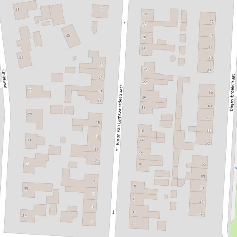 Kaart van de Baron van Lamsweerdestraat.