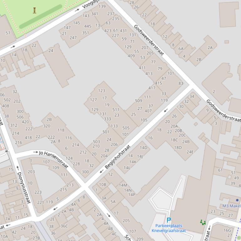 Kaart van de Begijnhofstraat.