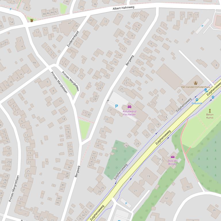 Kaart van de Bergweg.