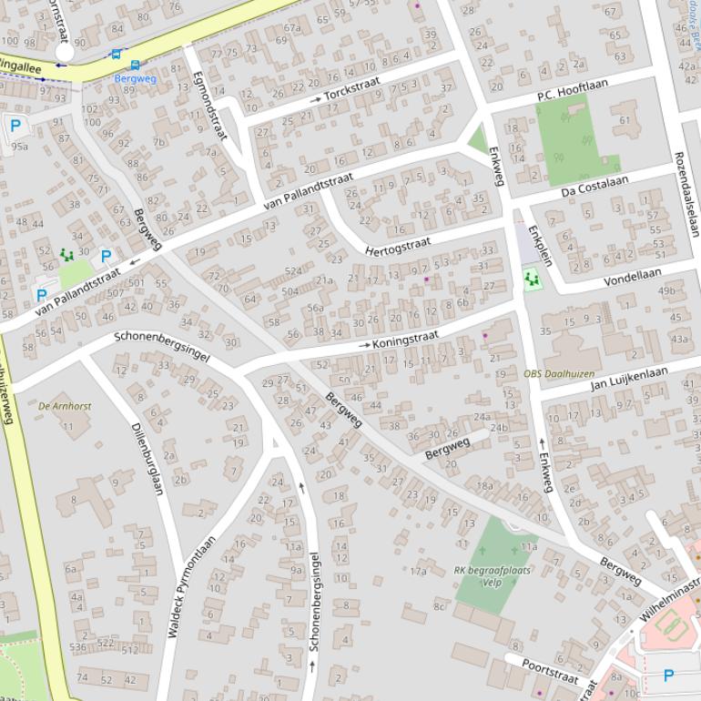 Kaart van de Bergweg.